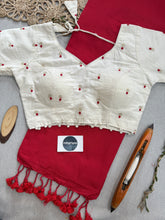 Red Handloom Cotton Saree With Redy Made Blouse